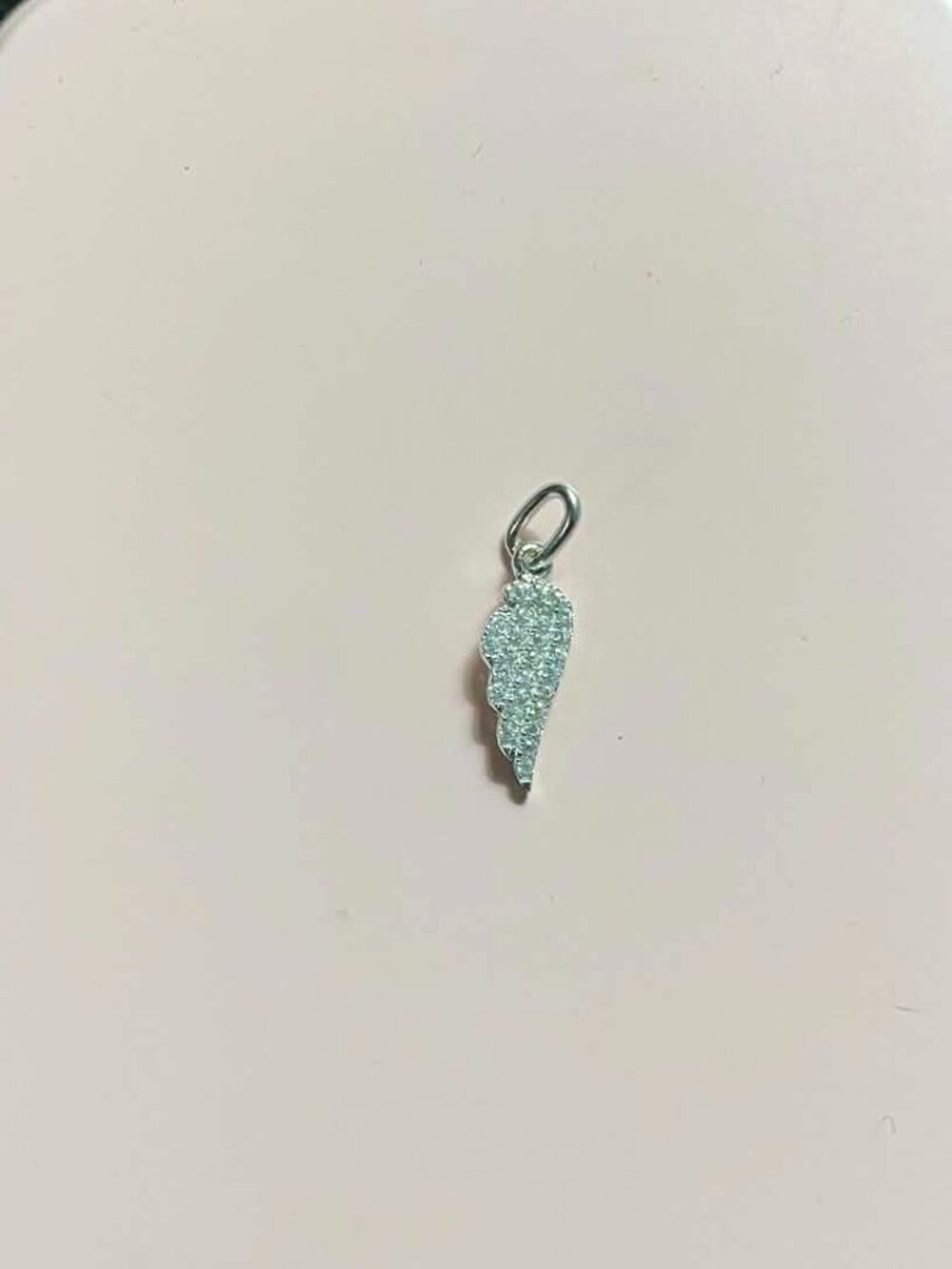 .925 Sterling Silver Angel Wing Encrusted Cubic Zirconia Dainty Charm Pendant